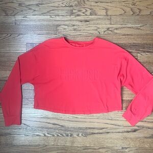 Lululemon Solid Red Orange Embossed Logo Crewneck Long-Sleeve Cropped Top
